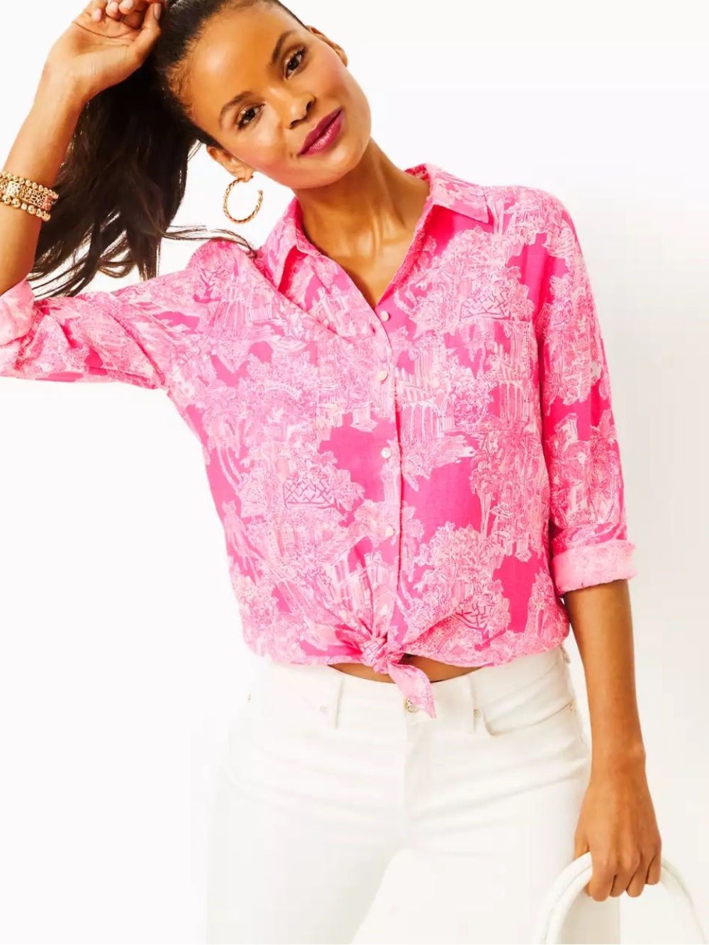 Lilly Pulitzer Sea View Linen Button Down Shirt L